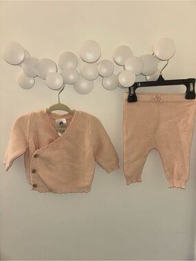Just Born Baby Knit Scalloped Sweater Set - Baby Pink